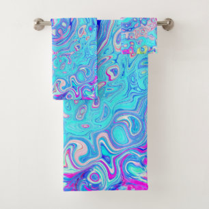 Groovy Abstract Retro Robin's Egg Blue Swirl Bath Towel Set