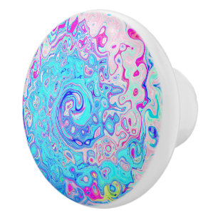 Groovy Abstract Retro Robin's Egg Blue Swirl Ceramic Knob