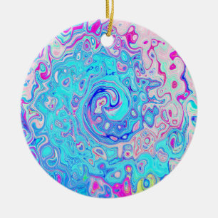 Groovy Abstract Retro Robin's Egg Blue Swirl Ceramic Ornament