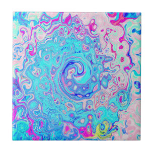 Groovy Abstract Retro Robin's Egg Blue Swirl Ceramic Tile