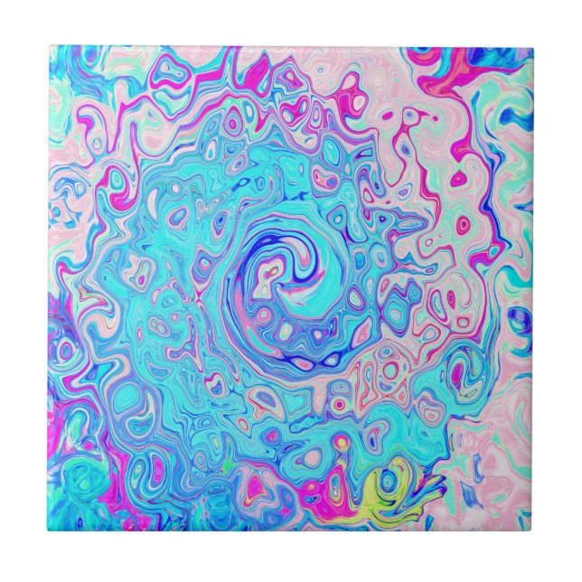 Groovy Abstract Retro Robin's Egg Blue Swirl Ceramic Tile (Front)