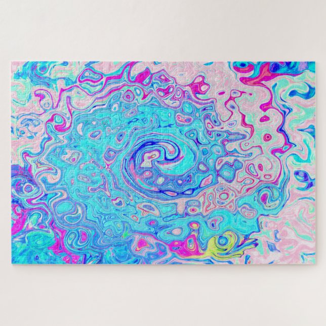Groovy Abstract Retro Robin's Egg Blue Swirl Jigsaw Puzzle (Horizontal)