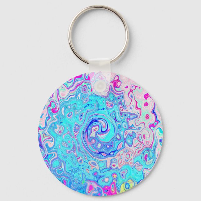 Groovy Abstract Retro Robin's Egg Blue Swirl Key Ring (Front)