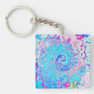 Groovy Abstract Retro Robin's Egg Blue Swirl Key Ring