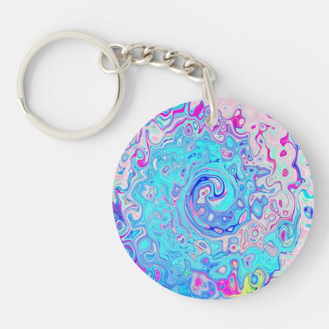 Groovy Abstract Retro Robin's Egg Blue Swirl Key Ring (Front)