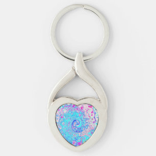 Groovy Abstract Retro Robin's Egg Blue Swirl Key Ring