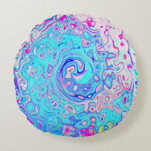 Groovy Abstract Retro Robin's Egg Blue Swirl Round Cushion