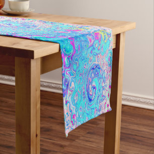 Groovy Abstract Retro Robin's Egg Blue Swirl Short Table Runner