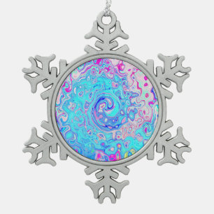Groovy Abstract Retro Robin's Egg Blue Swirl Snowflake Pewter Christmas Ornament
