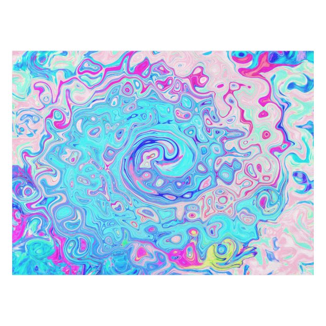 Groovy Abstract Retro Robin's Egg Blue Swirl Tablecloth (Front (Horizontal))