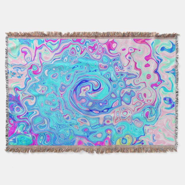 Groovy Abstract Retro Robin's Egg Blue Swirl Throw Blanket (Front)