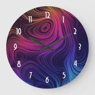 Groovy Abstract Swirls and Circles Cool Large Clock