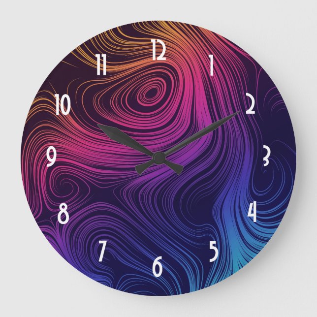 Groovy Abstract Swirls and Circles Cool Large Clock (Front)