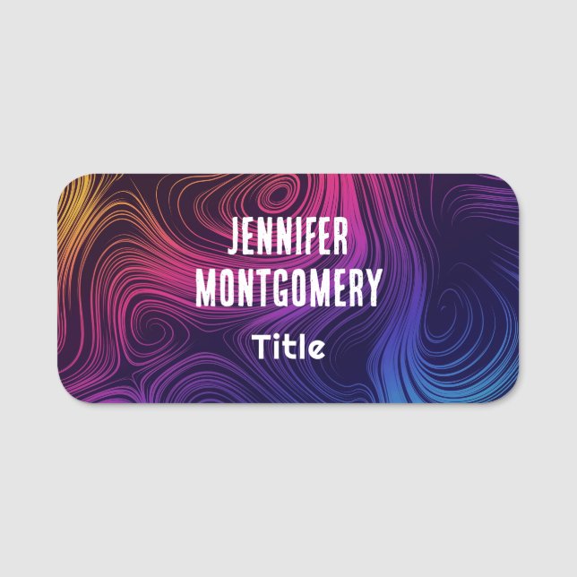 Groovy Abstract Swirls and Circles Cool Name Tag (Front)