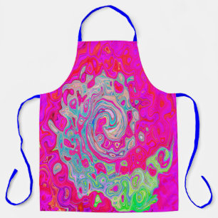 Groovy Abstract Teal Blue and Red Swirl Apron