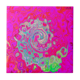 Groovy Abstract Teal Blue and Red Swirl Ceramic Tile