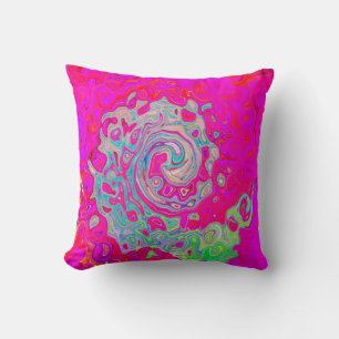 Groovy Abstract Teal Blue and Red Swirl Cushion