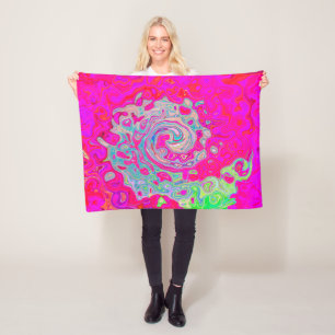 Groovy Abstract Teal Blue and Red Swirl Fleece Blanket