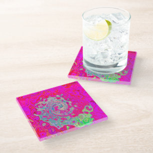 Groovy Abstract Teal Blue and Red Swirl Glass Coaster