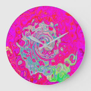 Groovy Abstract Teal Blue and Red Swirl Large Clock