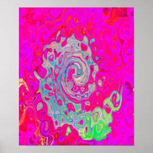 Groovy Abstract Teal Blue and Red Swirl Poster