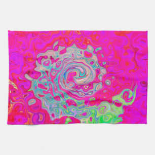 Groovy Abstract Teal Blue and Red Swirl Tea Towel