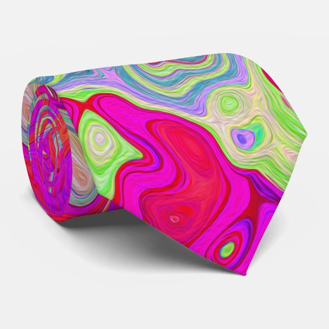 Groovy Abstract Teal Blue and Red Swirl Tie (Rolled)