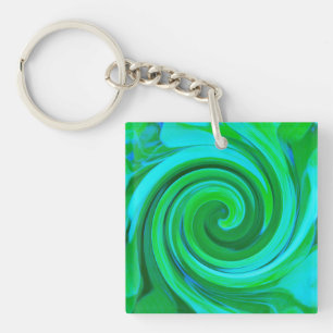 Groovy Abstract Turquoise Liquid Swirl Painting Key Ring
