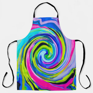 Groovy Abstract Yellow and Navy Blue Swirl Apron