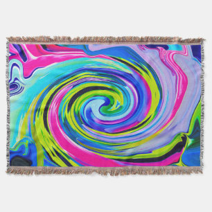 Groovy Abstract Yellow and Navy Blue Swirl Throw Blanket