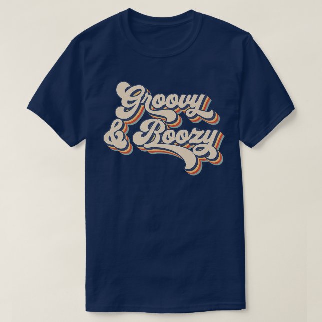 Groovy And Boozy Retro Wedding Bride Bachelorette  T-Shirt (Design Front)