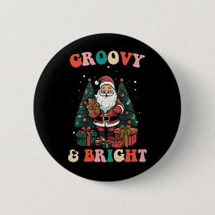 Groovy And Bright Christmas Santa Holiday Retro 6 Cm Round Badge