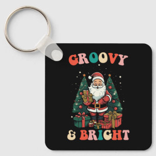 Groovy And Bright Christmas Santa Holiday Retro Key Ring