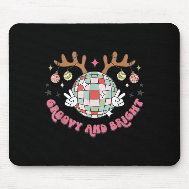 Groovy And Bright Merry Christmas Disco Ball Reind Mouse Pad (Front)