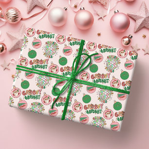 Groovy and Bright Pink and Green Retro Holiday Wrapping Paper