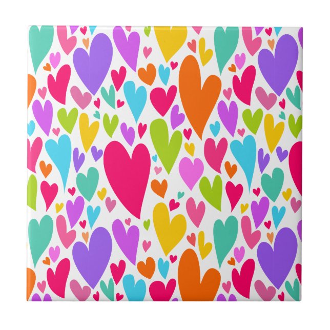 Groovy and Romantic Colourful Hearts Valentine Ceramic Tile (Front)