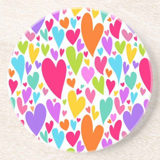 Groovy and Romantic Colourful Hearts Valentine Coaster (Front)