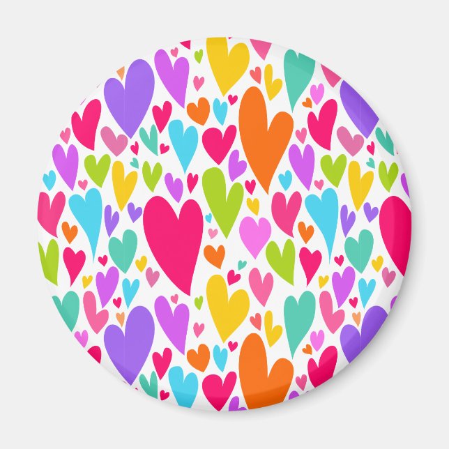 Groovy and Romantic Colourful Hearts Valentine Magnet (Front)