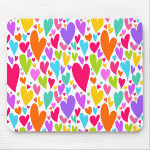 Groovy and Romantic Colourful Hearts Valentine Mouse Pad