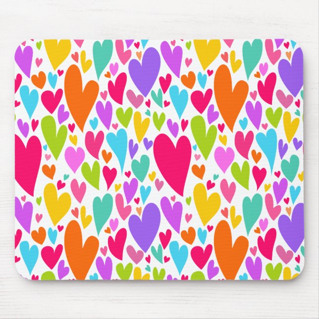 Groovy and Romantic Colourful Hearts Valentine Mouse Pad (Front)