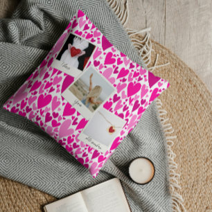 Groovy and Romantic Pink Hearts Valentine Photo  Cushion