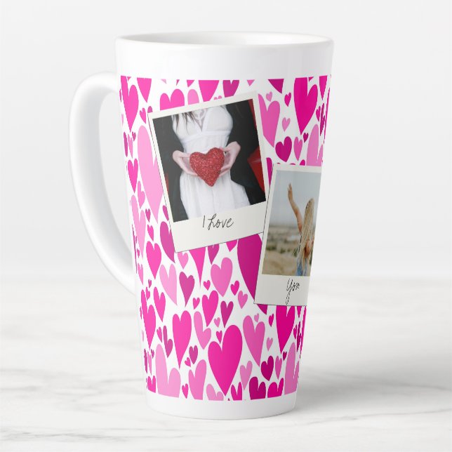Groovy and Romantic Pink Hearts Valentine Photo  Latte Mug (Left Angle)