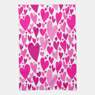 Groovy and Romantic Pink Hearts Valentine's Day Tea Towel