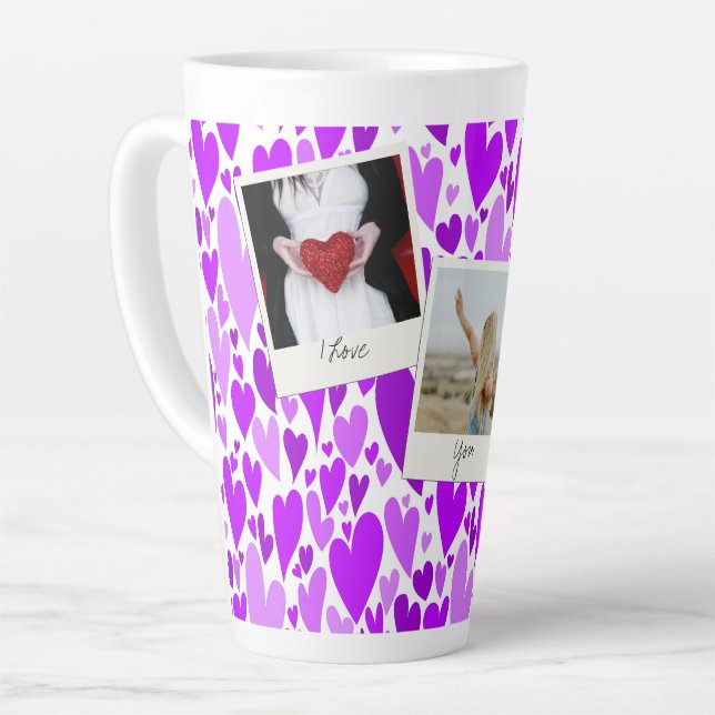 Groovy and Romantic Purple Hearts Valentine Photo  Latte Mug (Left Angle)