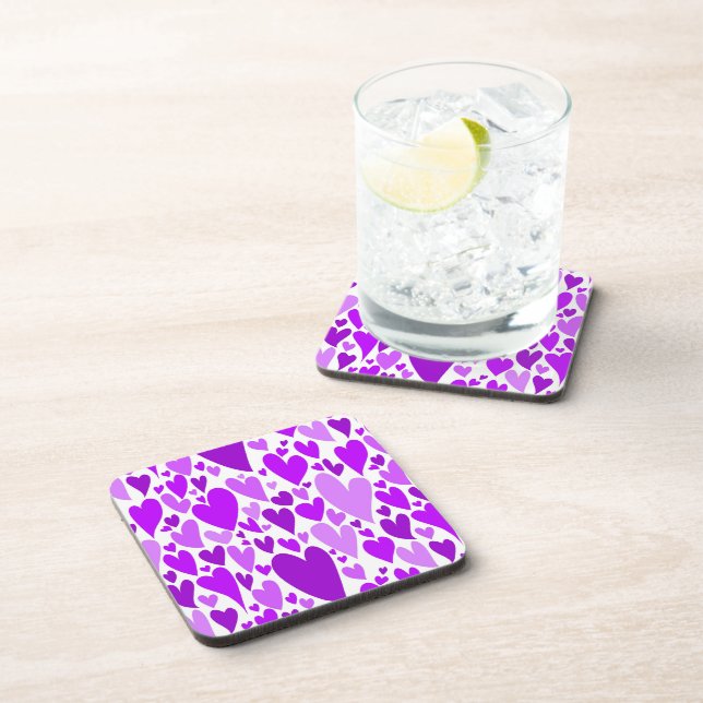 Groovy and Romantic Purple Hearts Valentine's Day Coaster (Right Side)