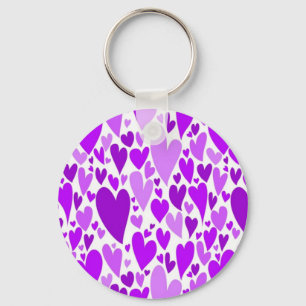 Groovy and Romantic Purple Hearts Valentine's Day Key Ring