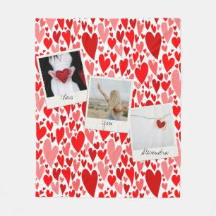 Groovy and Romantic Red Hearts Valentine Photo Fleece Blanket