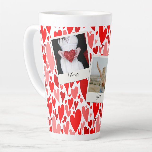 Groovy and Romantic Red Hearts Valentine Photo  Latte Mug (Left Angle)
