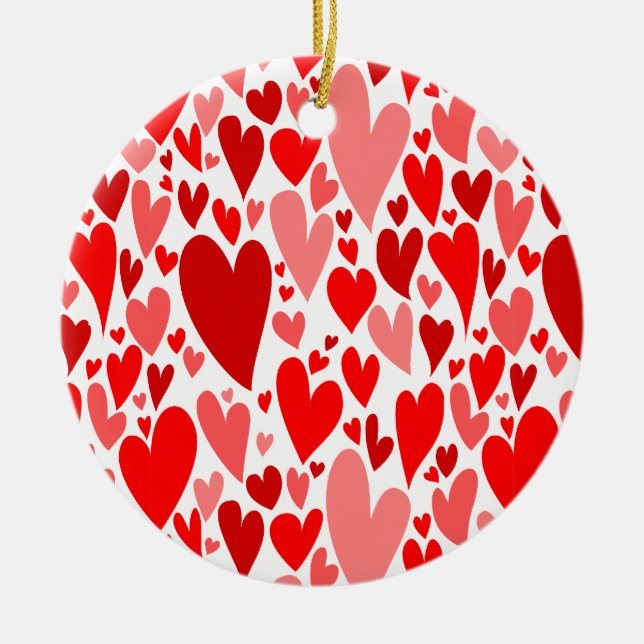 Groovy and Romantic Red Hearts Valentine's Day Ceramic Ornament (Front)