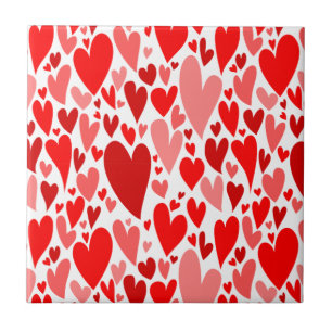 Groovy and Romantic Red Hearts Valentine's Day Ceramic Tile